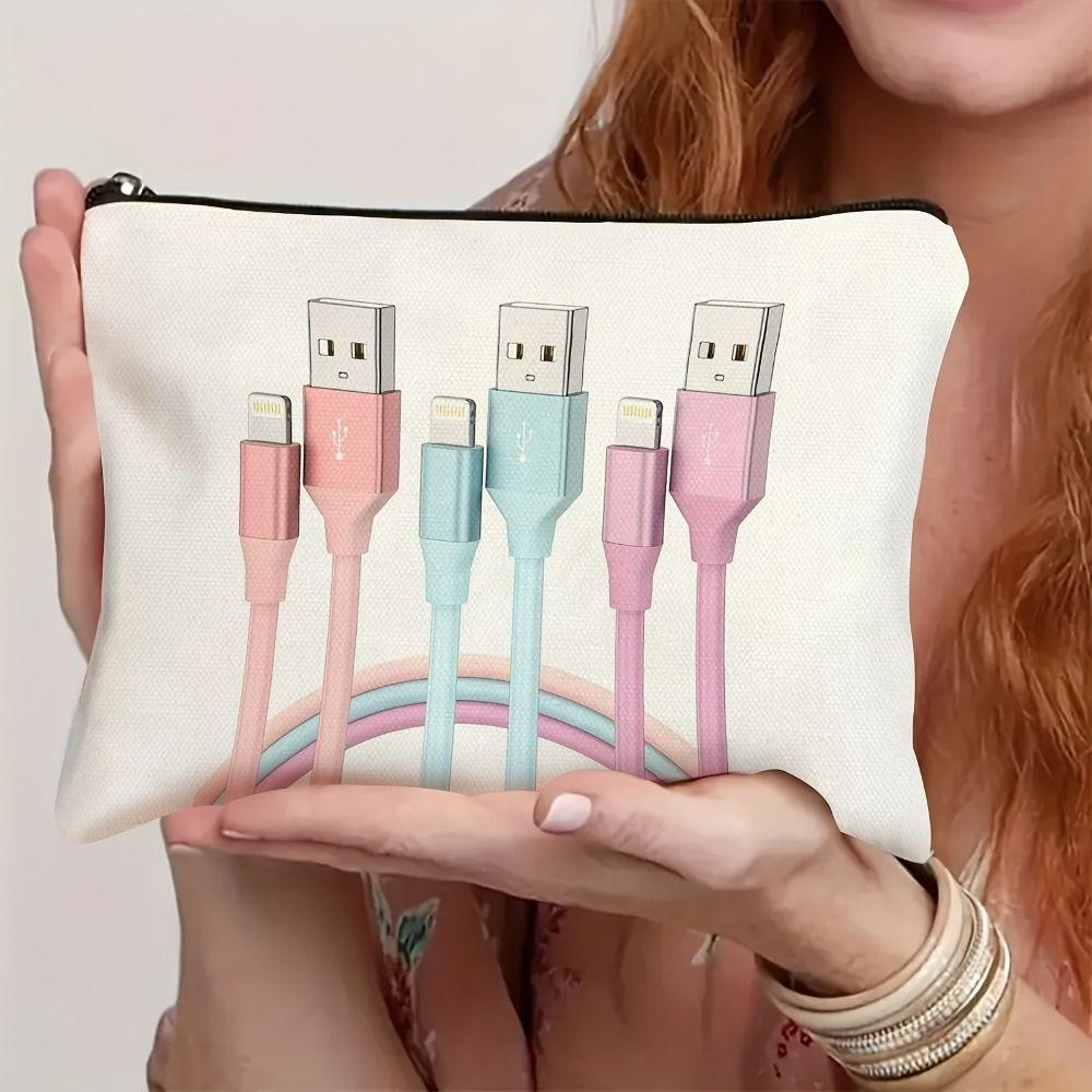 Zipper Closure Charger Storage Pouch Print Design Electronics Bag Cable Organizer Bag Travel Use