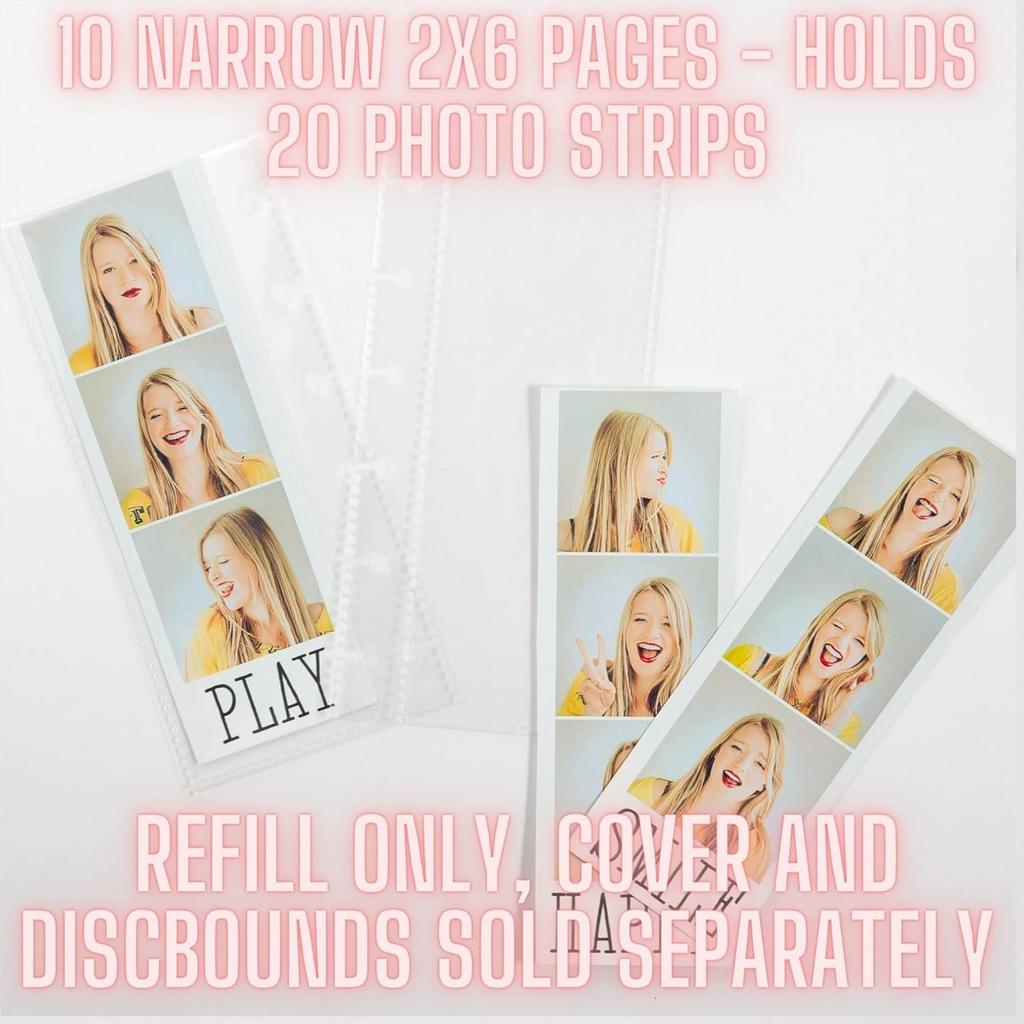 izable Discbound Photo Photo Booth Album, Fits 2x6 Photobooth Strips (2x6 - Narrow - 10 Pages - Holds 20 Photos, Refill - Additional Pages)