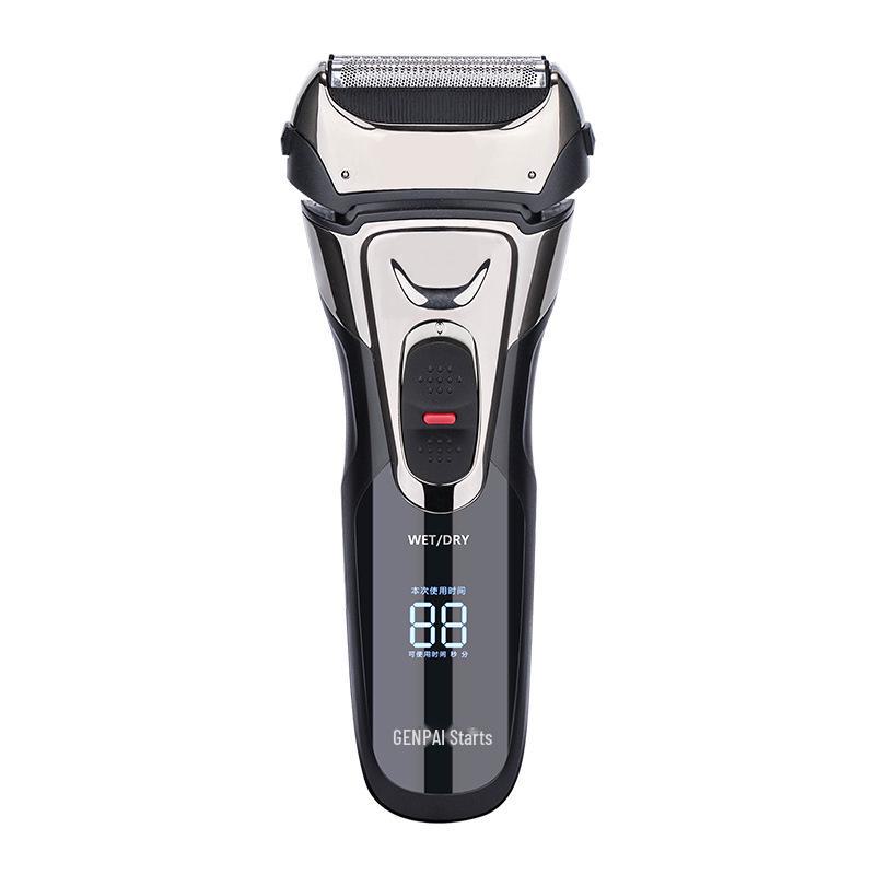 Мужская аккумуляторная электробритва с тремя лезвиями и выдвижным триммером, полностью моющаяся.