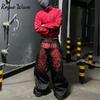 RogueWave American Y2K Red Dragon Embroidered Wide Leg Jeans Men Retro Heavy Industry Wash Harajuku Hip-hop Loose Casual Jeans