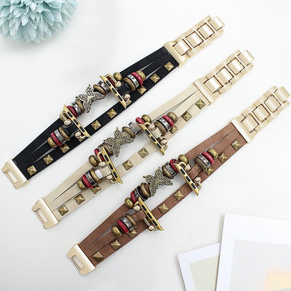 Кожаный ремешок-браслет для Apple Watch Series 10 Ultra 9 8 7 SE 6 5 4 3 2 1 46 мм 49 мм 45 мм 44 мм 42 мм с декором из заклепок