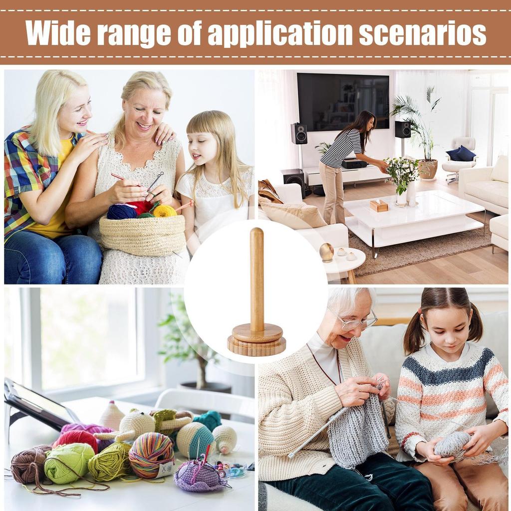 Держатель для вязальной пряжи Деревянная подставка для пряжи Катушка для пряжи Домашний стенд для хранения катушек с плетеной пряжей Настольный вращающийся шарик Деревянная моталка