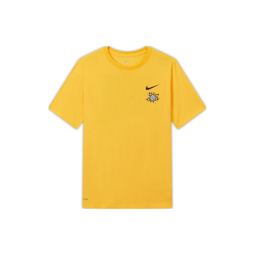 Nike Cartoon Sun Hand Print Graphic Letter Crew Neck Short Sleeve T-Shirt Men Tops Yellow DV3189-728