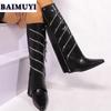 Women Pointed Toe High Boots Designer Goth Shoes Wedges Heels Zipper Leather Punk 2025 Trend Woman Winter Snow Botas Mujer Pumps