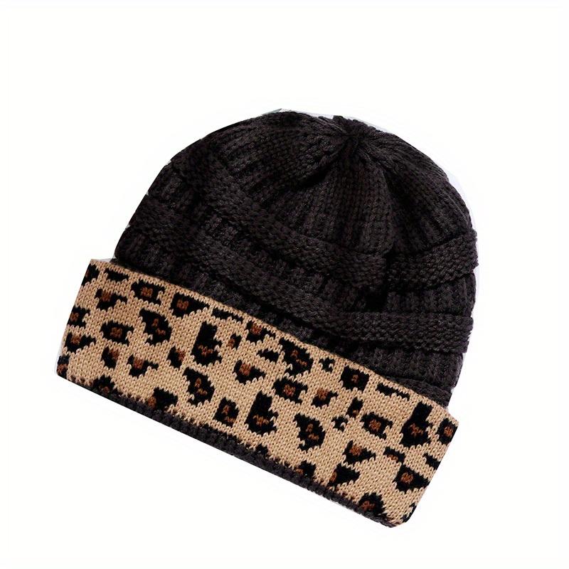 Зимняя вязаная шапка с леопардовым принтом, ветрозащитная повседневная модная теплая шапка-бини в стиле хип-хоп, эластичная переносная зимняя шапка