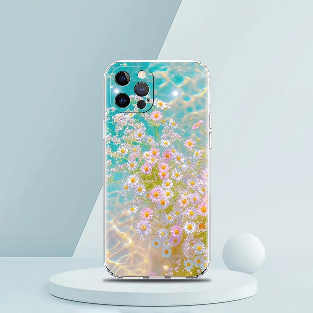 Мягкий прозрачный чехол-бампер из ТПУ для iPhone 16 15 14 13 12 11 Pro Max XR 8 7 Plus XR Чехол Сумки с рисунком Маленькие Цветы Звезды