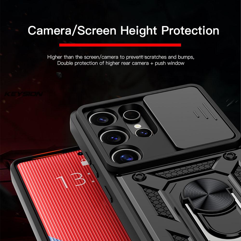 KEYSION Противоударный чехол для Samsung S25 Ultra 5G S25+ Plus Slide Camera Защитное кольцо Подставка Чехол для телефона для Galaxy S24 FE 5G