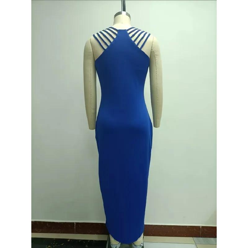Women's Sleeveless Hot Diamond Slit Long Party Dress