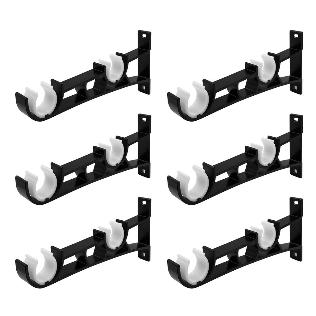 Pack of 6 Metal Double Curtain Rods Holders for 25mm Poles Secure Wall Mount Brackets Drapery Track Rails Brackets Hook