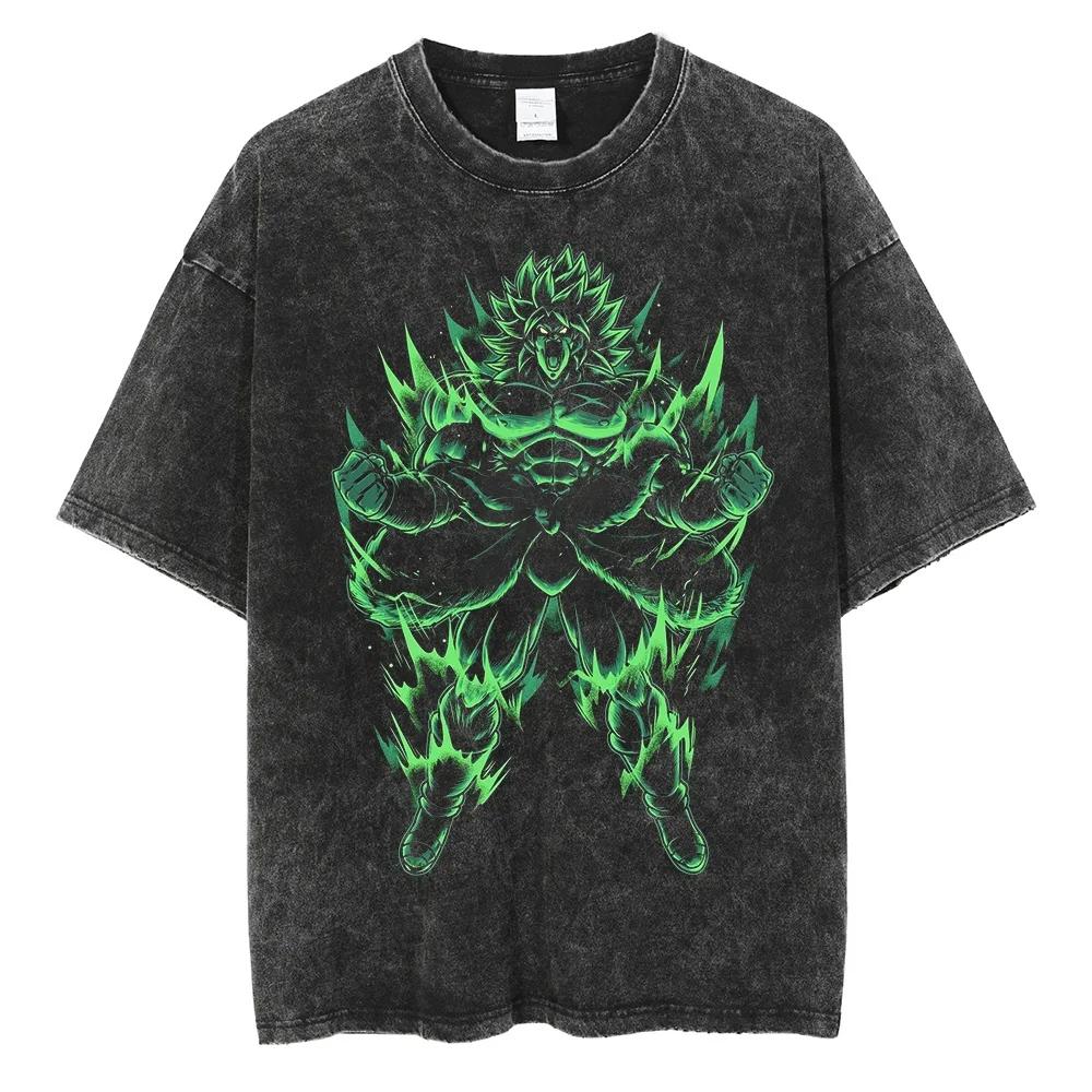 Men Hip Hop Streetwear T Shirt Dragon Ball Graphic T Shirt Cotton Loose Short Sleeve Black Washed Tshirt Oversize Harajuku