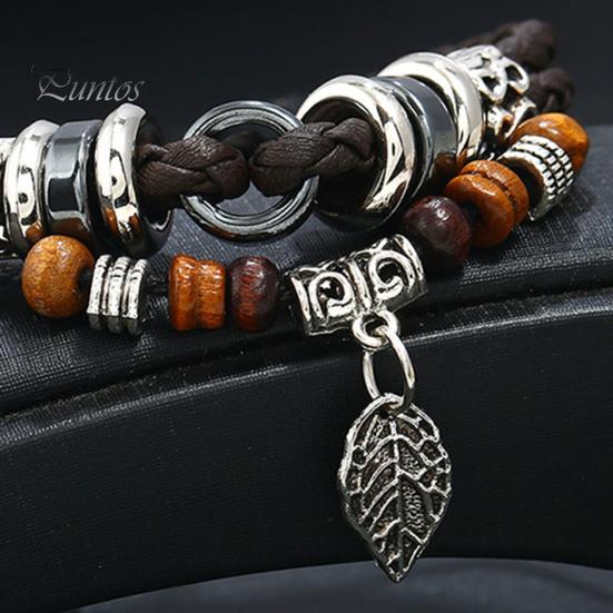 Браслет ручной работы, винтажные бусины из сплава, кулон в виде листьев, многослойный браслет из бисера, браслет в этническом стиле для женщин и мужчин, браслет, ювелирные аксессуары, подарок