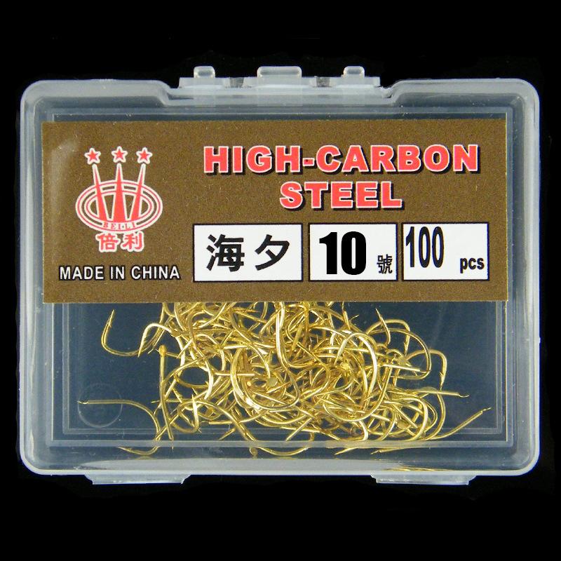 100 шт. в коробке крючки для рыбалки Haiyu золотые крючки с зазубринами для дикой рыбалки с длинным цевьем черные рыболовные снасти
