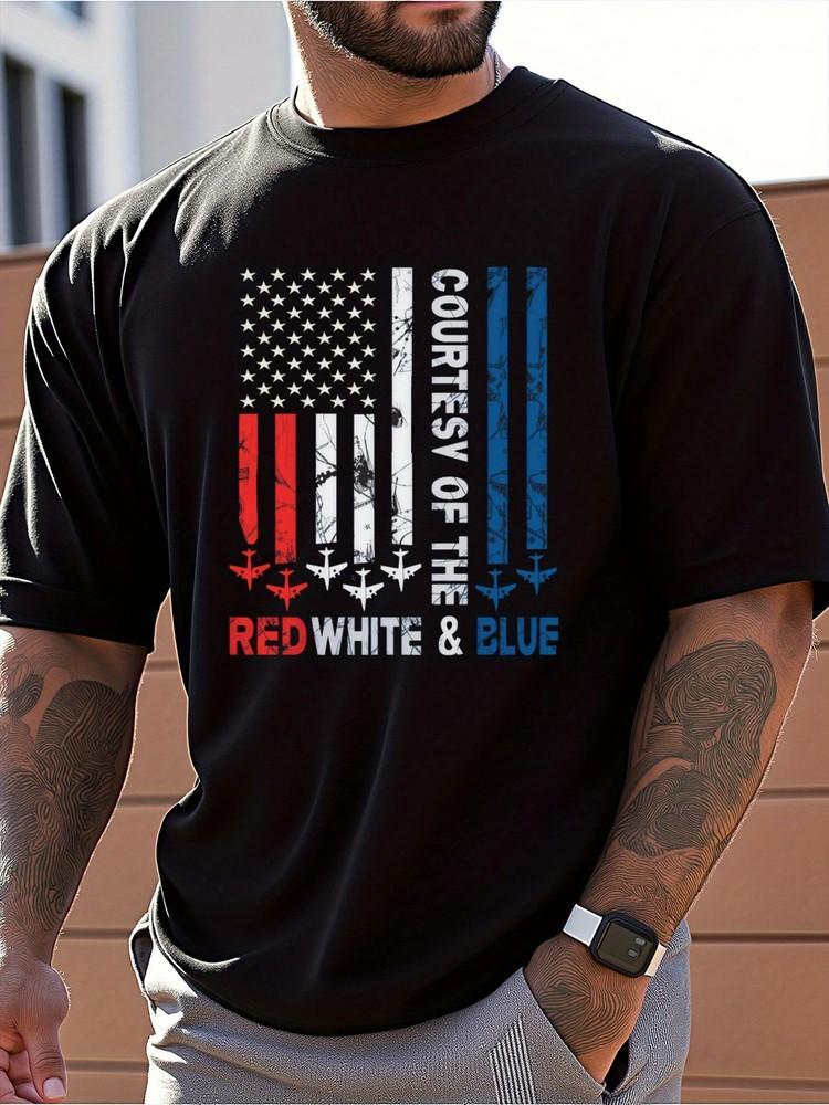 Men039;s Patriotic USA Flag Print T-Shirt100% Cotton Loose Fit Casual Tee with R Unisex T-Shirt