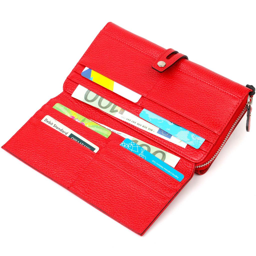 Яркий женский клатч с двумя блоками для кредитных карт из натуральной кожи Tony Bellucci Wallet 21985 Красный