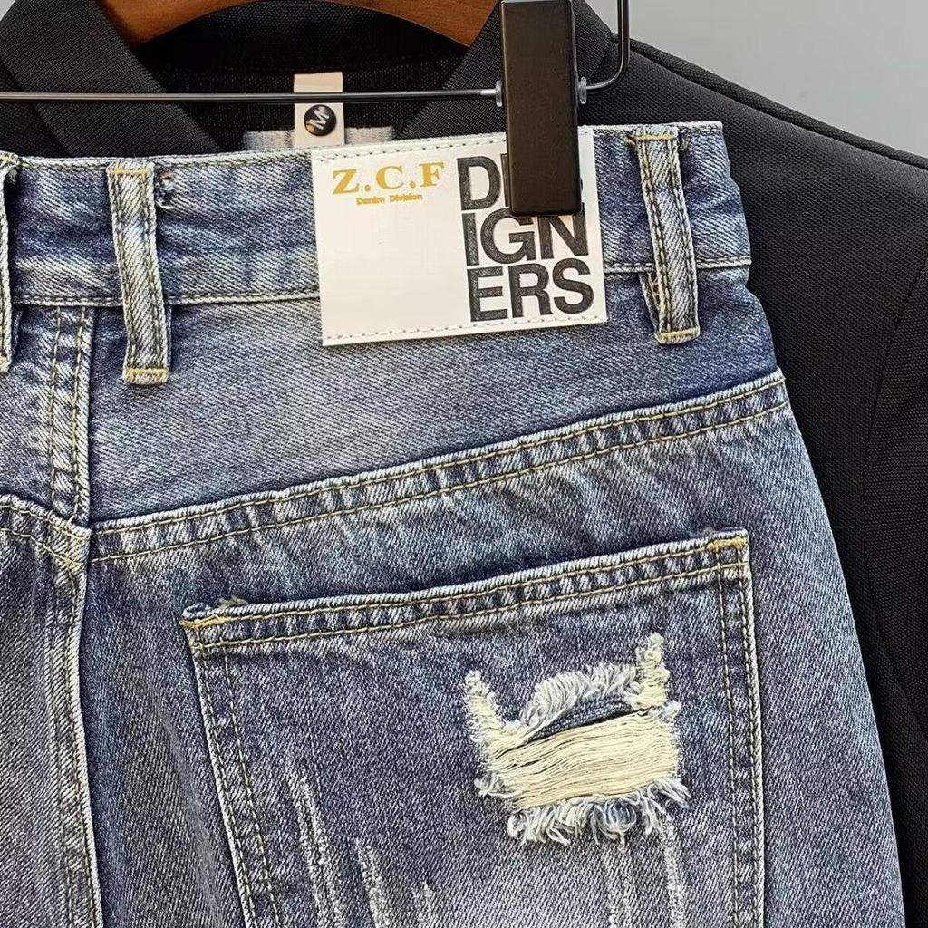 Мужские шорты из светлого рваного денима - модные летние брюки средней длины