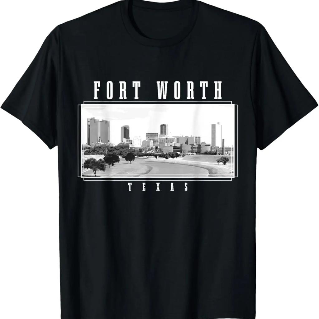 Fort Worth Texas Vintage Skyline Black & White T-Shirt