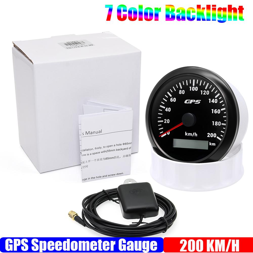 60KMH 85mm GPS Speedometer Gauge+Antenna 7 Color Backlight 120KMH Odometer 0~200KMH Speed Meter for Car Boat Yacht 12V24V Custom