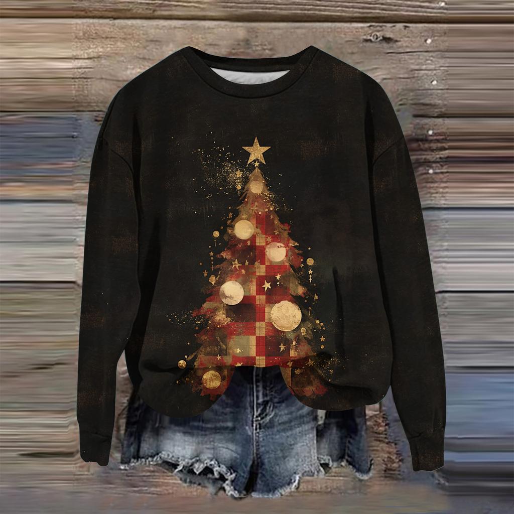 Women's Fashion Printed Long Sleeve Loose Round Neck Sweatshirt Top Fall