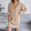 Women's Autumn and Winter Striped Cutout Sweater Knit Dress