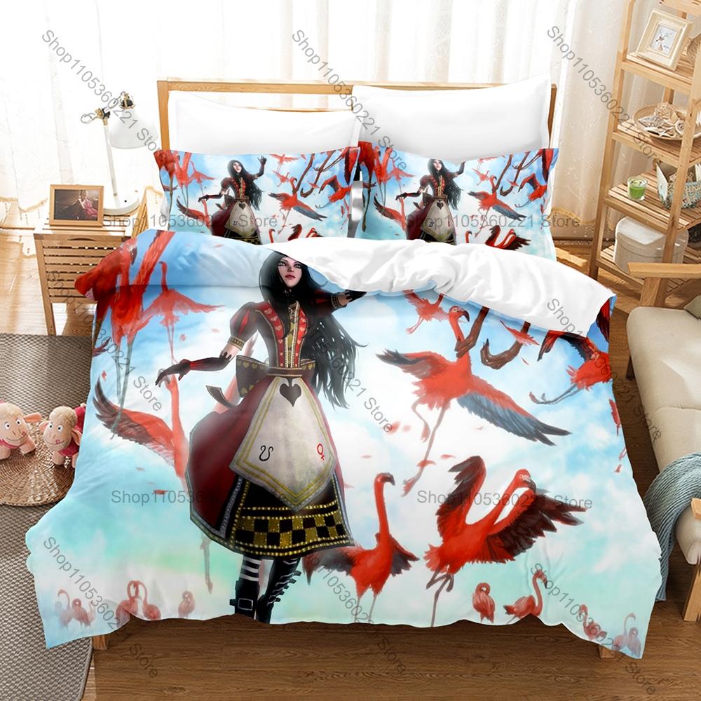 Постельное белье Alice Madness Returns Персонаж Новый пододеяльник Наволочка Темное фэнтези Игровая тематика Комплект постельного белья Односпальный Twin Full Queen