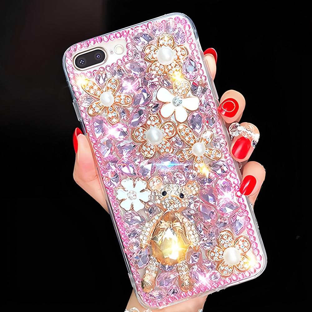 Glitter Rhinestone Phone Case For OPPO Realme 14 Pro Plus 14X 14T 13 12 Lite 4G 5G Crystal Floral Bear Design Cover