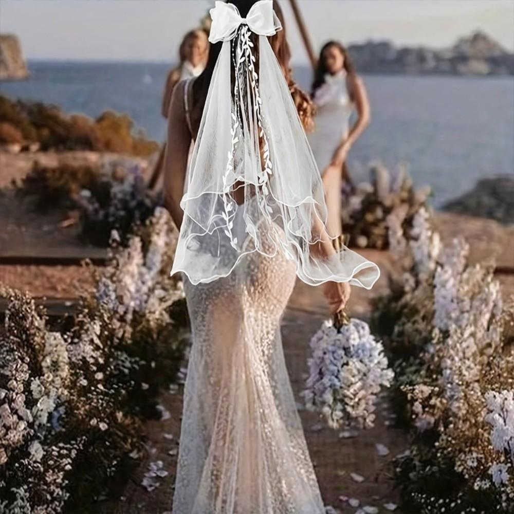 Polyester Bow Veil Hair Hoop Mesh Bridal Tulle Portable Girls Head Gauze  Birthday Headdress