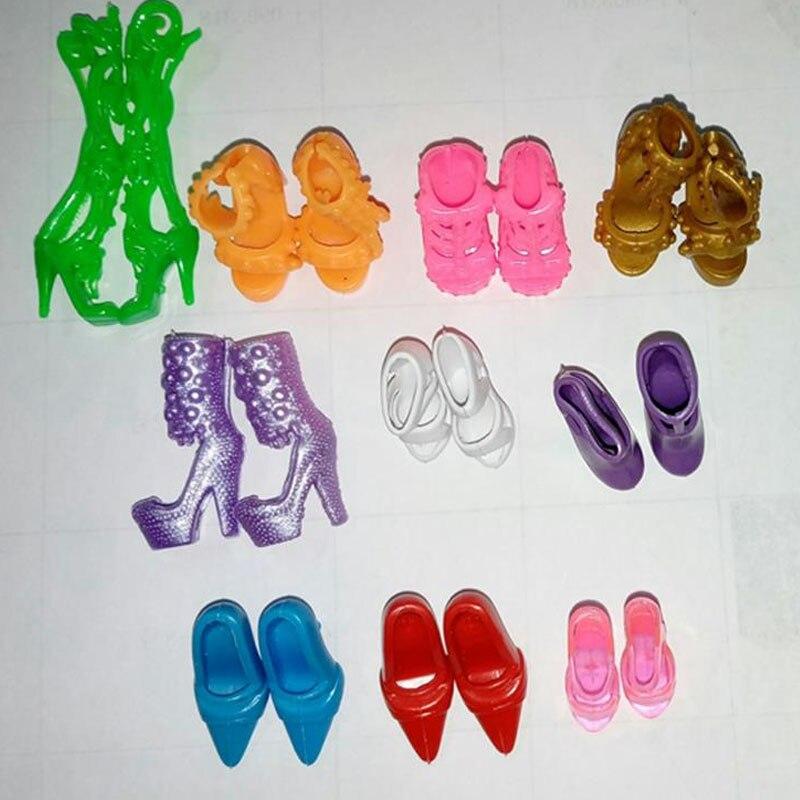 10 Pairs Doll Shoes For Barbie Doll Mix Style High Heels Sandals Boots Colorful Assorted Shoes Accessories Baby Xmas DIY Toys