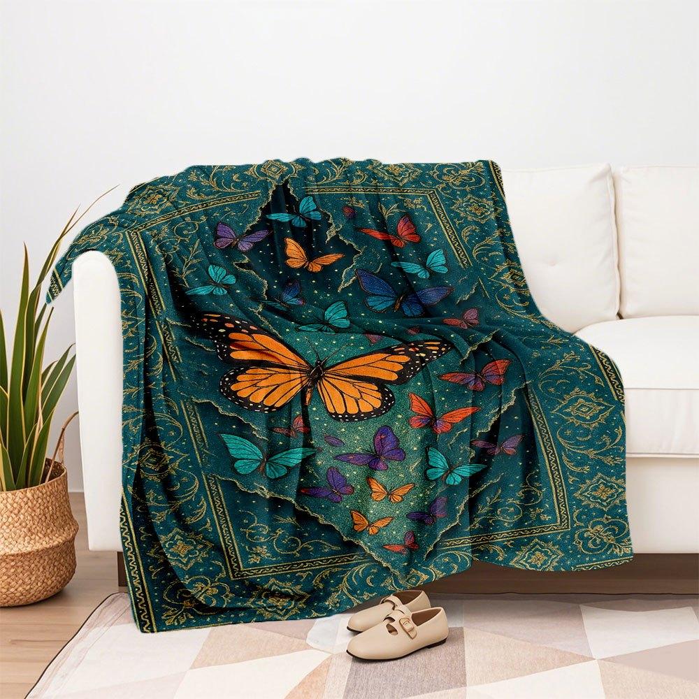 "Colorful Butterfly Book Cover Art Print"Blanket Flannel Throw Blanket for Sofa, Bed, Travel, Camping, Office, Couch, Chair, And Bed Gift fo