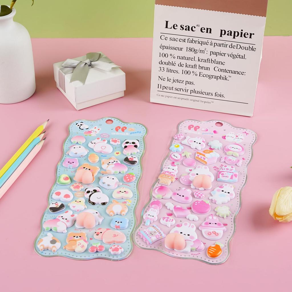 Fantasyon Set of 2 Squishy Butt 3D Soft PVC 3D Reward Cute and Panda DIY Decorative Stickers for Perfect for Decorating Cell and Stress Relief Toy