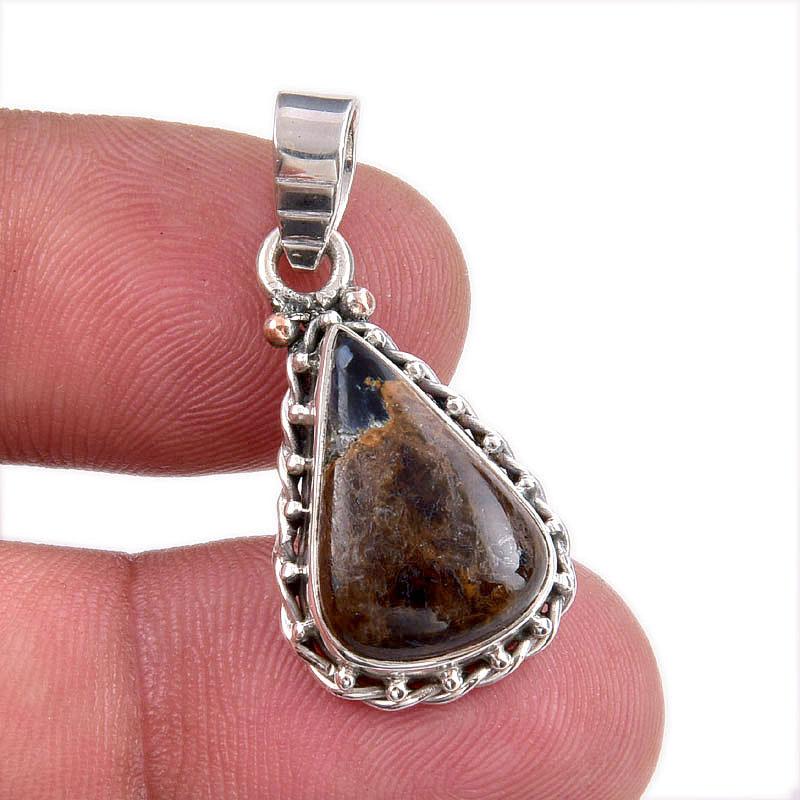Natural Pietersite Gemstone 925 Solid Sterling Silver Jewelry Pendant 1.25" Q4l47