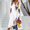 Yousheng А-силуэт, длинное платье-футболка для женщин, застегивающееся на пуговицы, с V-образным вырезом и коротким рукавом, летнее повседневное пляжное платье-сарафан с принтом