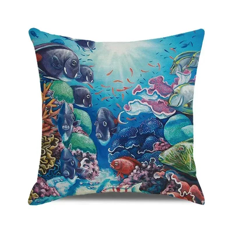 45x45 cm Blue Ocean Style Square Cushion Cover Beach Coconut Grove Sunset Scenery Print Pillowcase Home Decor Pillow Cover