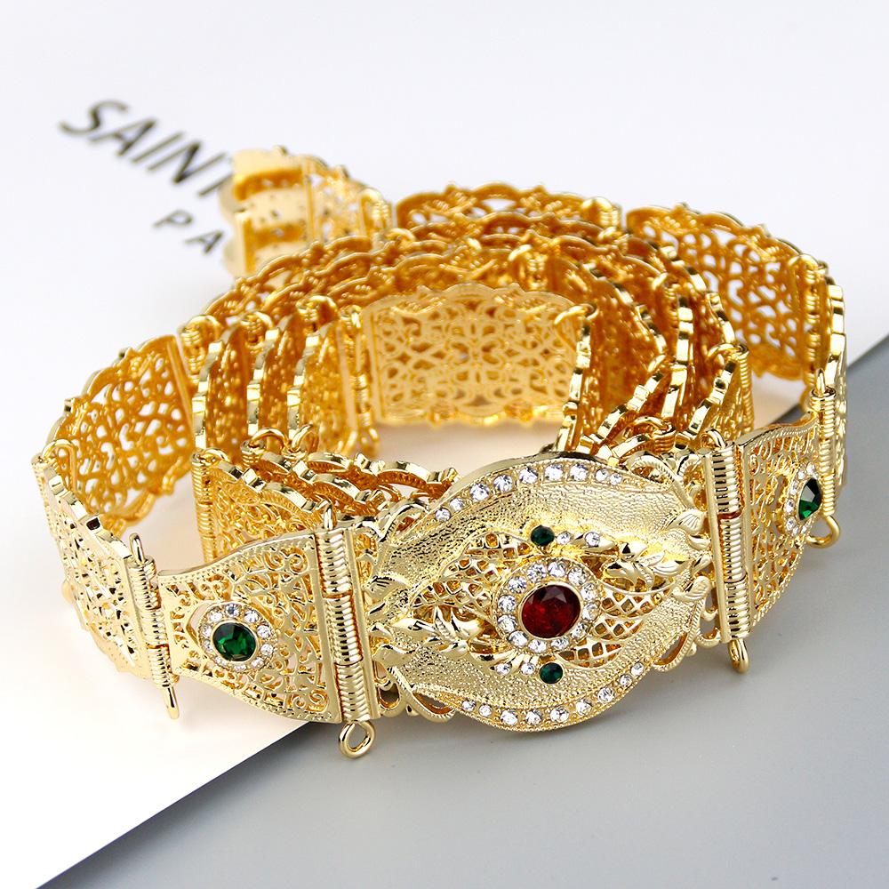 Gold Color Crystal Thin Belt For Women Waist Chain Adjustable Length Ethnic Bride Wedding Jewelry