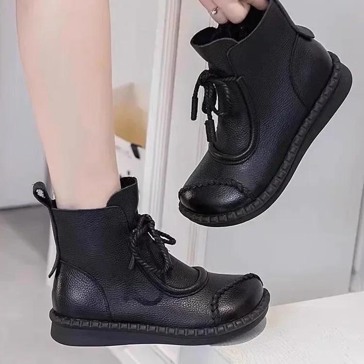 Fashion Autumn and Winter Boots for Women 2024 Outdoor Matching Fashion Lace Hot Selling Round Head Comfortable Low Heel Women's Boots