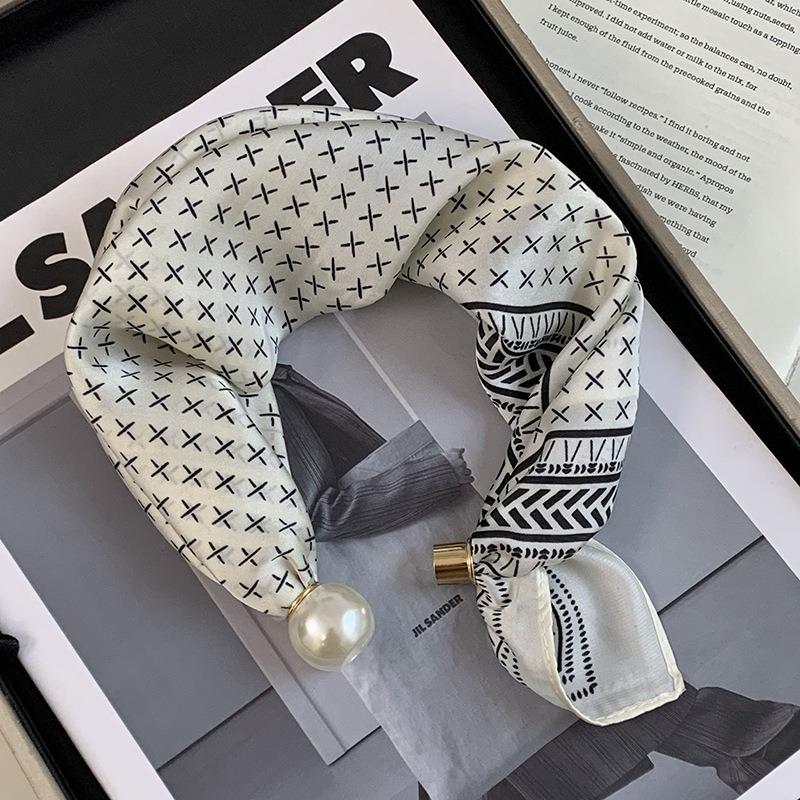 Шелковый шарф новое жемчужное ожерелье весенне-летний тонкий магнитная застежка ленивый шелковый шарф женский шарф-подвеска цепочка на ключицу