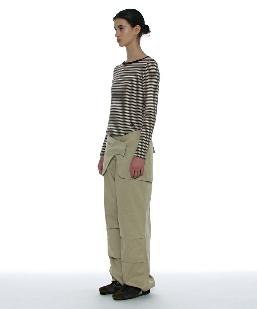 PARTIMENTO WOMEN 2-Way Belted Layered Parachute Pants_Khaki Beige