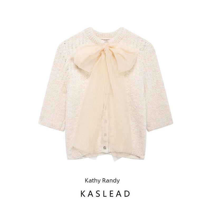 Kaslead New Arrival Women's Clothing Fashion Style Fashion Transparent Organza Bowknot Decoration Knitting Tops 2756126