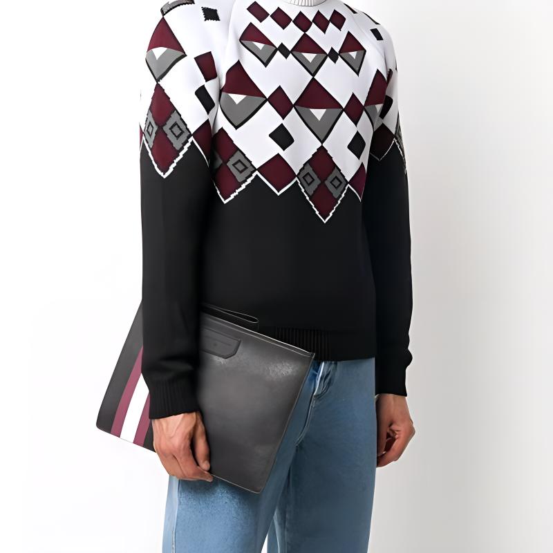 Bally Red And White Striped Business Simple Solid Color Coin Purse Commuter Bag PVC Clutch Men Clutch Black BHALDEN-OF-36