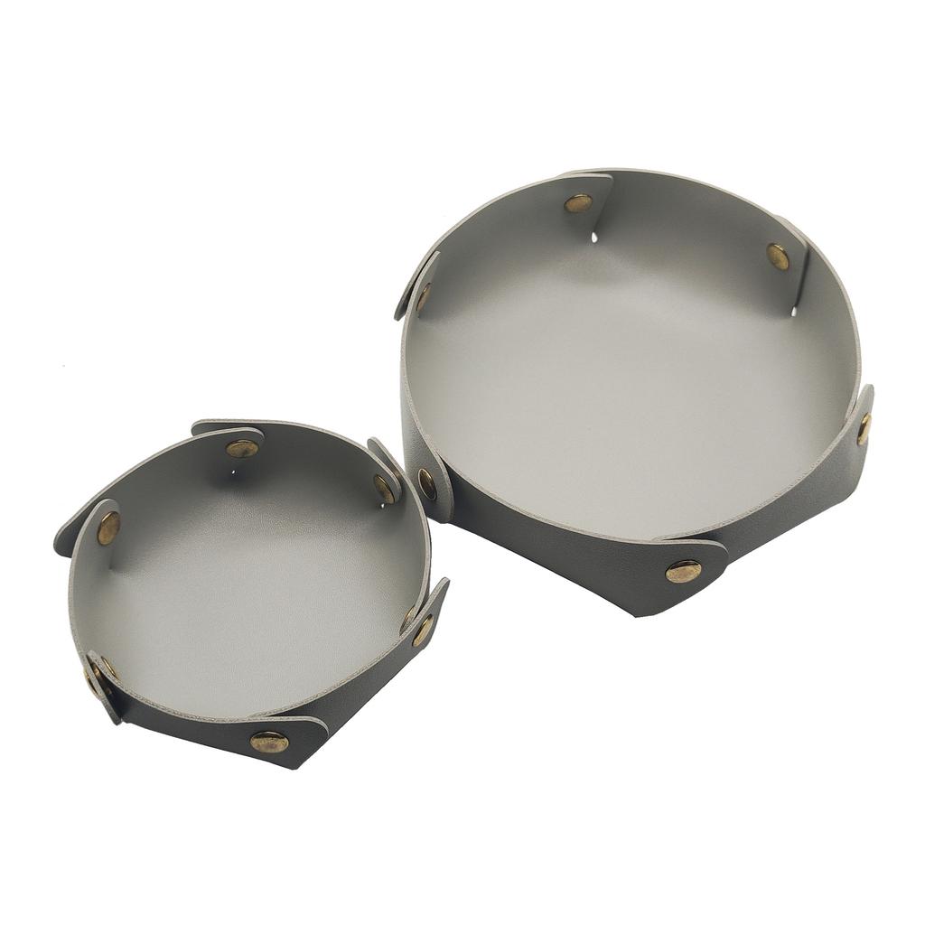 1PC Round PU Leather Storage Trays Desktop Key and Cosmetics Storage Tray Storage Box Detachable Table Small Objects Organizer