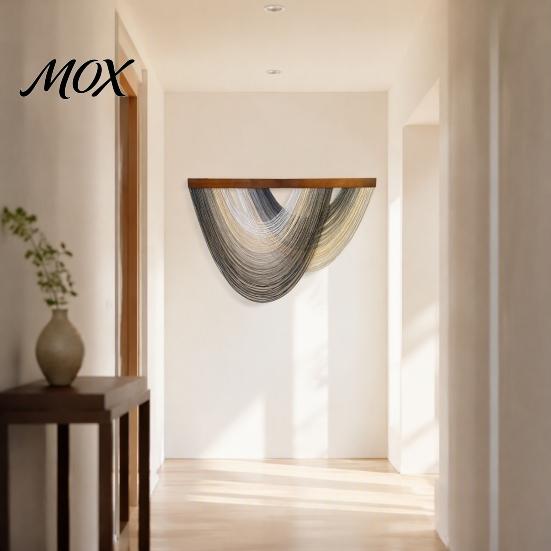 Bohemian Wall Hanging Boho Tapestry, Handwoven Cotton Rope Tapestry with Wood Rod, Minimalist Art Gradient Decor for Living Room Bedroom Entryway