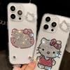 Подходит для iPhone17Pro Чехол для мобильного телефона со стразами Китти Apple 16 Продвинутое чувство 15Promax Прозрачный Роскошный Женский