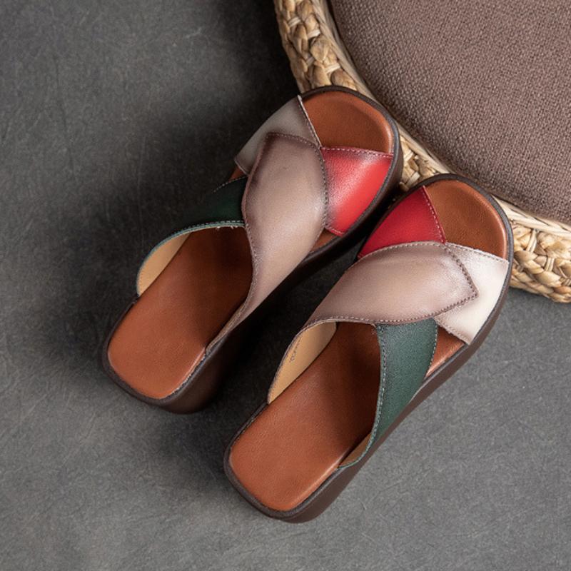 Johnature Женские тапочки на танкетке с открытым носком в стиле ретро, ​​шлепанцы из натуральной кожи на толстой подошве, модная обувь на платформе