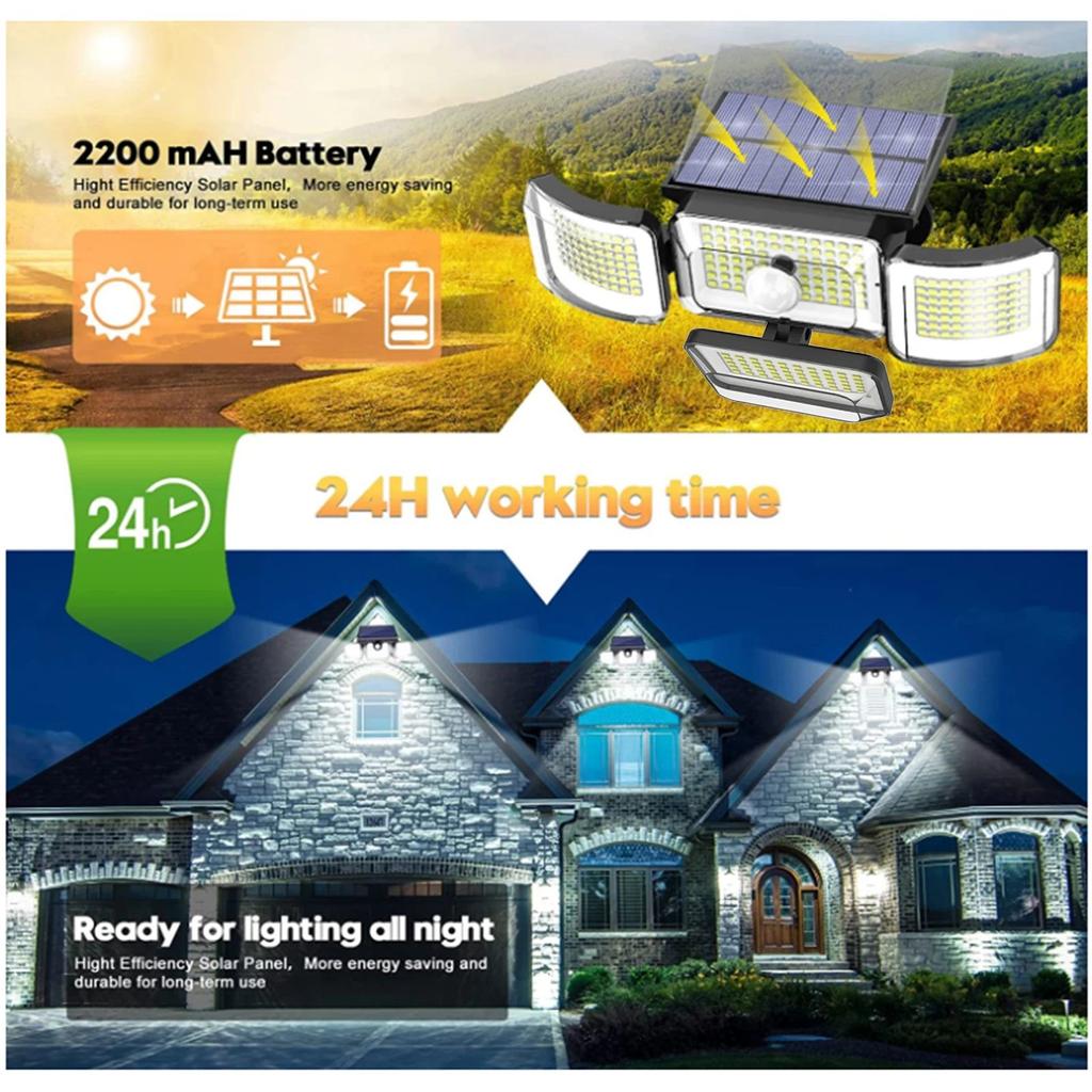 288/278LED уличные солнечные светильники 4 головки регулируемый датчик движения настенный светильник IP65 водонепроницаемый садовое наружное освещение настенные светильники