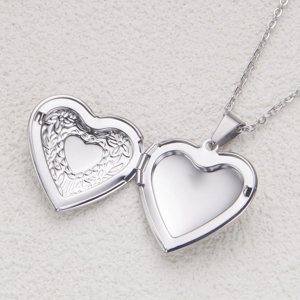 Stainless Steel Silver & Gold Women's Heart Photo Frame Locket Necklace