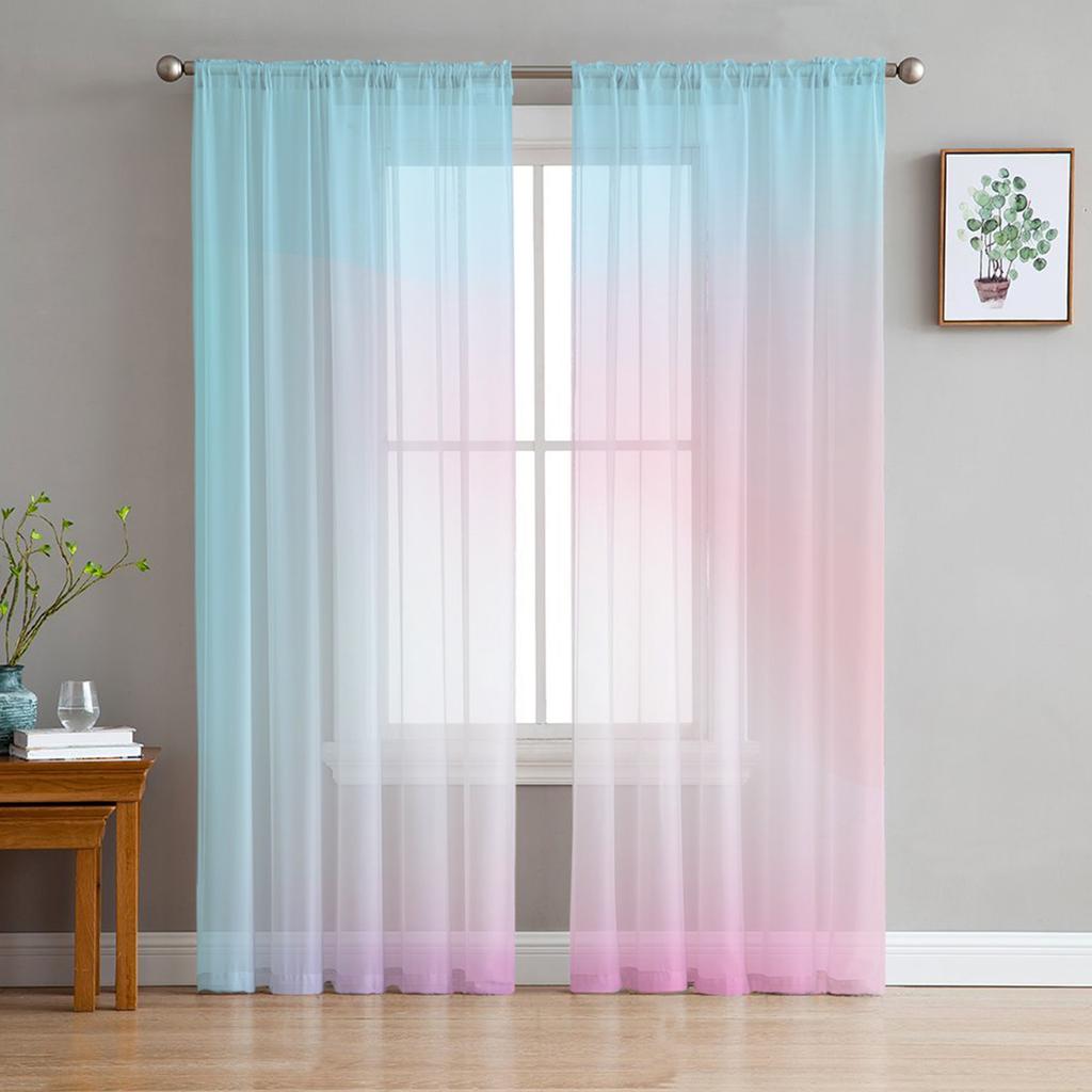 Candy Rainbow Stripes Sheer Voile Curtains for Living Room Printed Tulle Window Curtain Luxury Home Balcony Decor Drapes