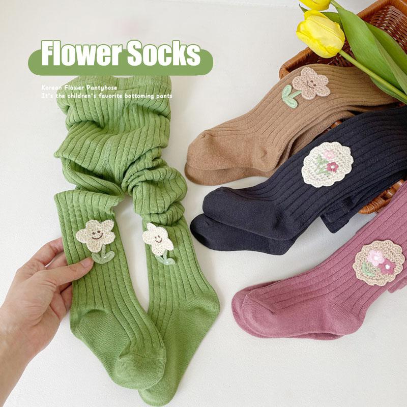 Детские колготки, носки с цветочным декором для девочек, детские чулки, леггинсы