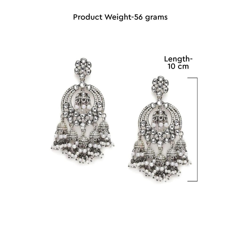 Женские серьги-капли Jhumki Drops из антикварного серебра с кунданом и австрийскими бриллиантами