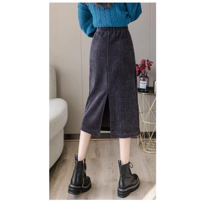 Шениловая юбка с высокой талией, облегающая бедра, для женщин, новая осенне-зимняя, средней длины, прямая, облегающая бедра, с разрезом сзади