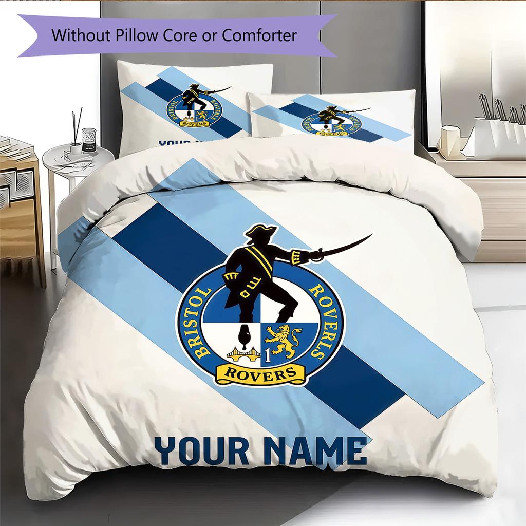 Custom Name Bristol Rovers Pattern Bedding Quilt Set Home Decoration Gift (1 * duvet cover + 2 * pillowcase without core)