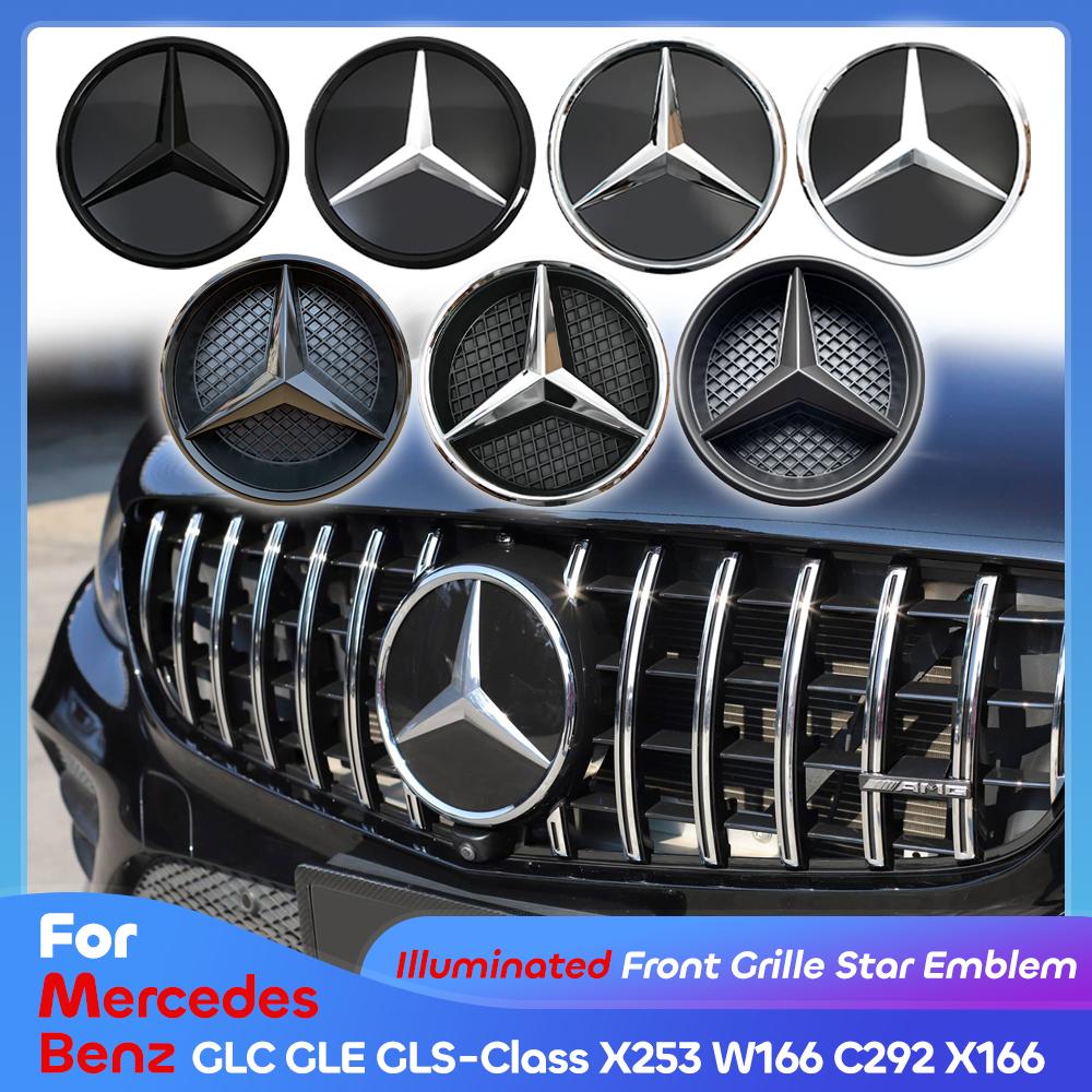 tuhgj1 New 2025 Car Front Bumper Grill Star Badge Emblem OE Style 3D Mirror Finish Style LED Logo Emblem For Mercedes Benz GLC250 GLC30